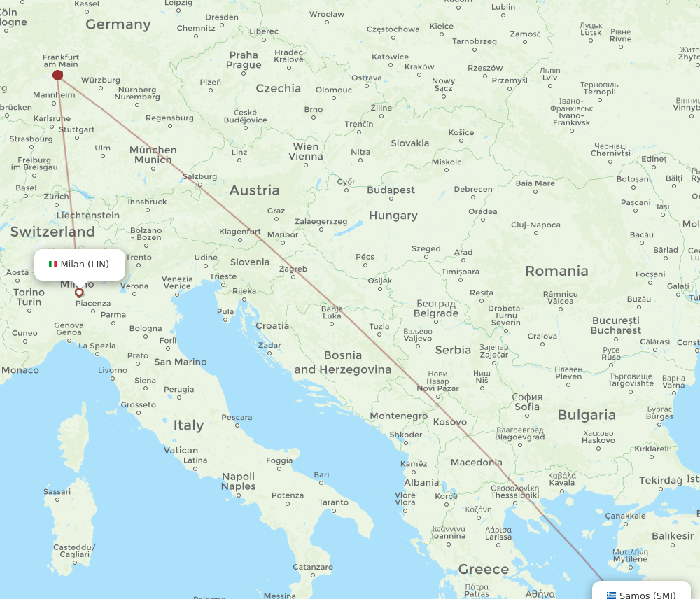 SMI to LIN flights and routes map