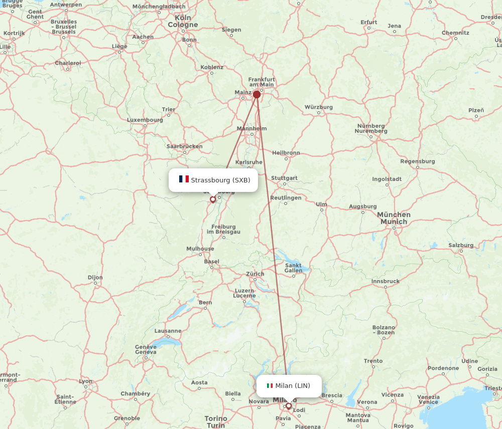 LIN to SXB flights and routes map