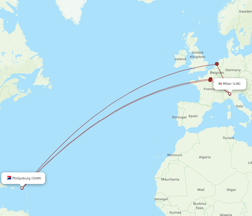 LIN-SXM flight routes