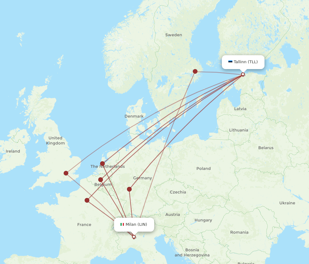 LIN to TLL flights and routes map