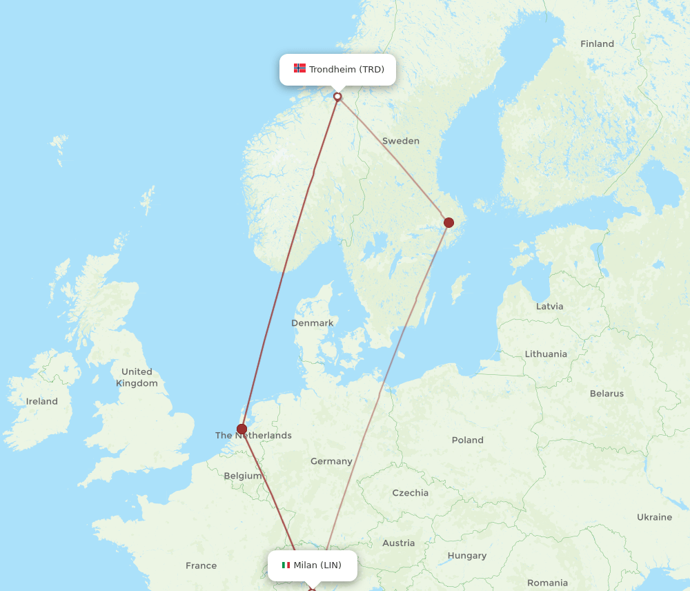 LIN to TRD flights and routes map