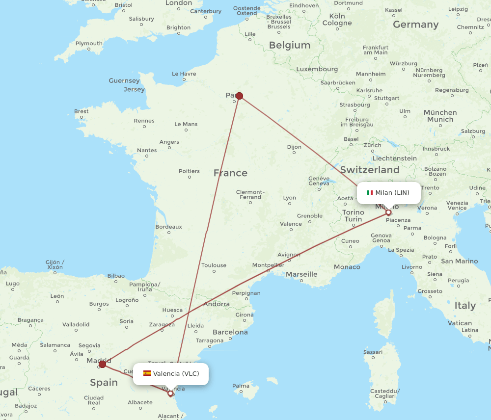 LIN to VLC flights and routes map