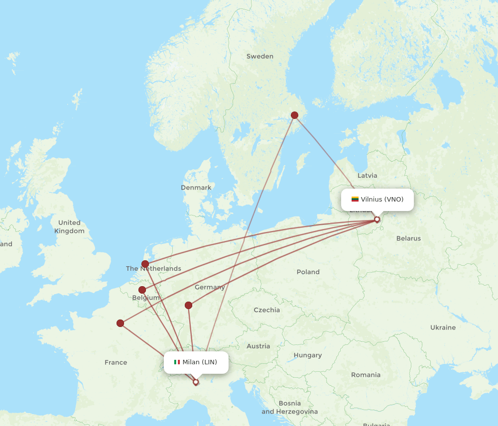 LIN-VNO flight routes