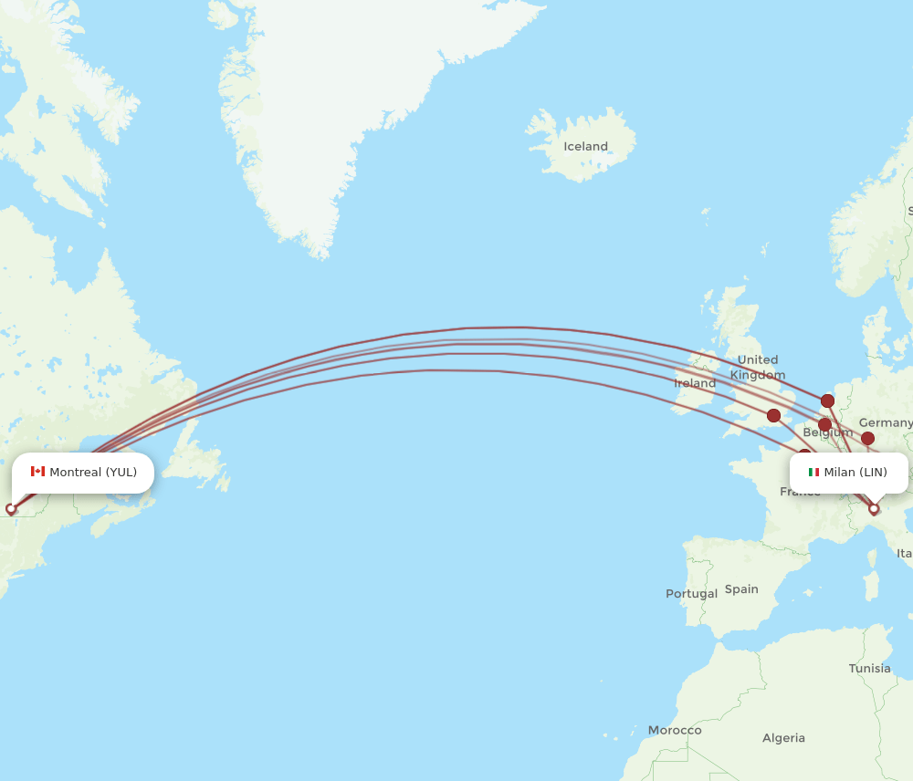 LIN-YUL flight routes