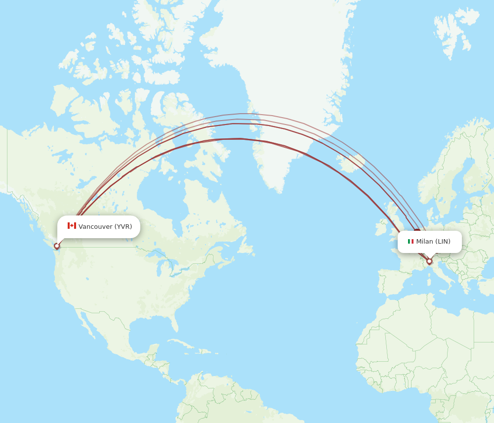 YVR to LIN flights and routes map