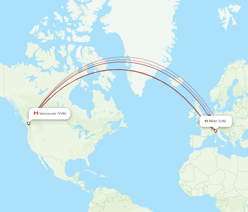 LIN-YVR flight routes