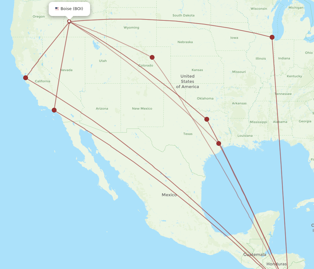 LIR to BOI flights and routes map
