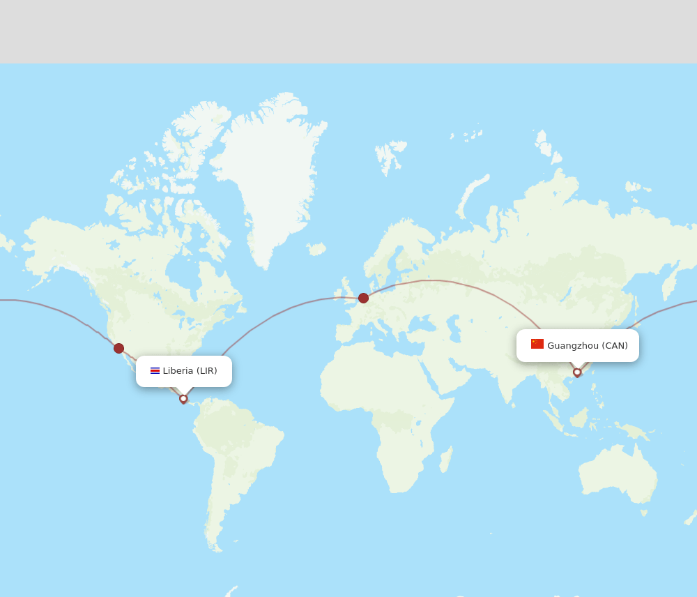 LIR to CAN flights and routes map