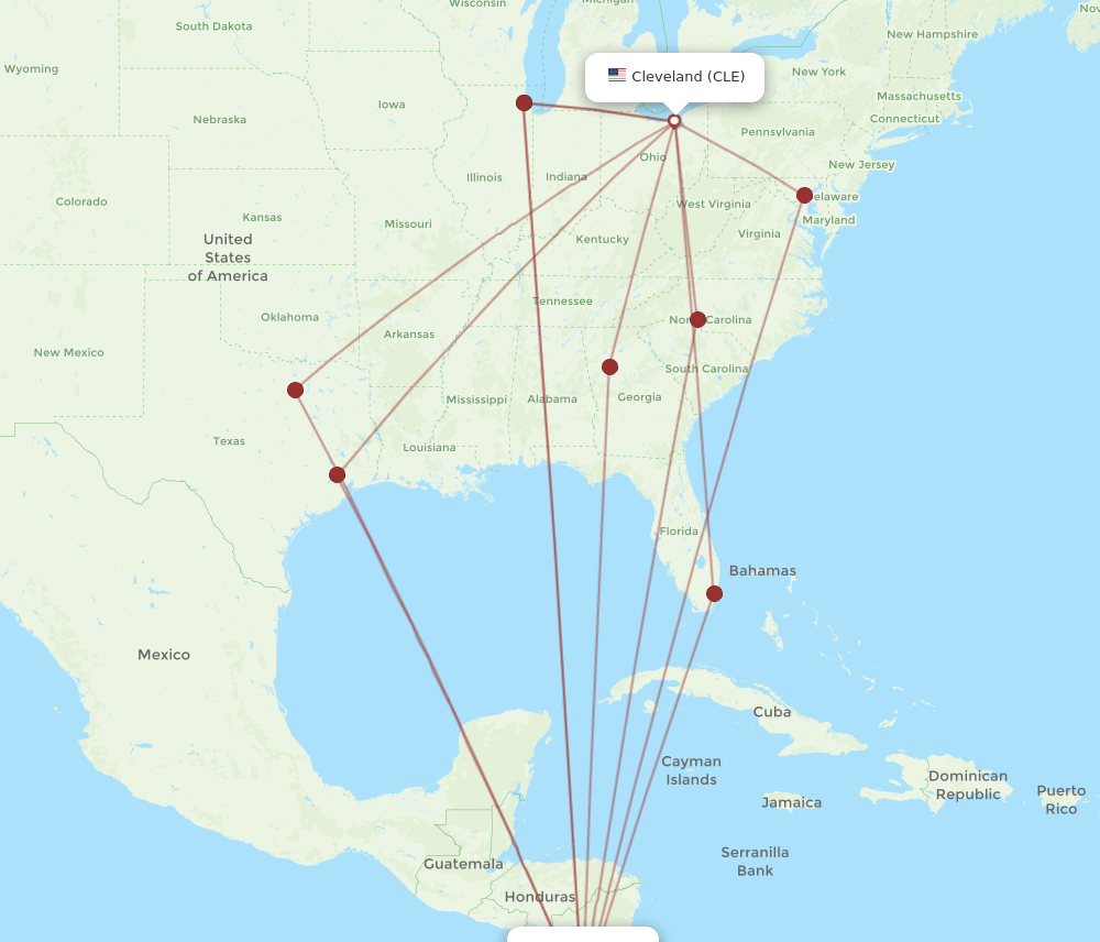 LIR-CLE flight routes