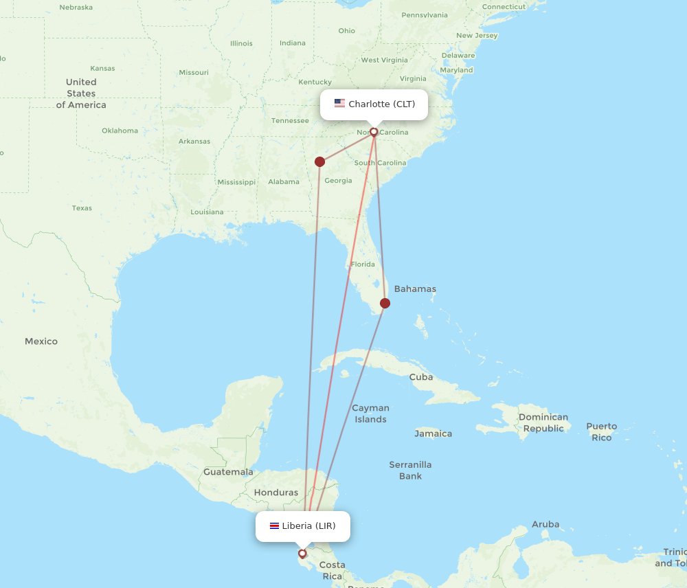 LIR-CLT flight routes