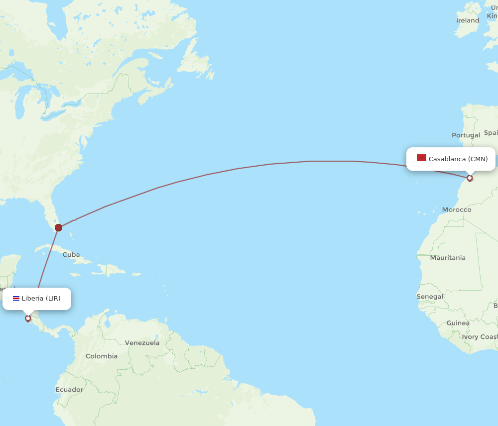 LIR-CMN flight routes