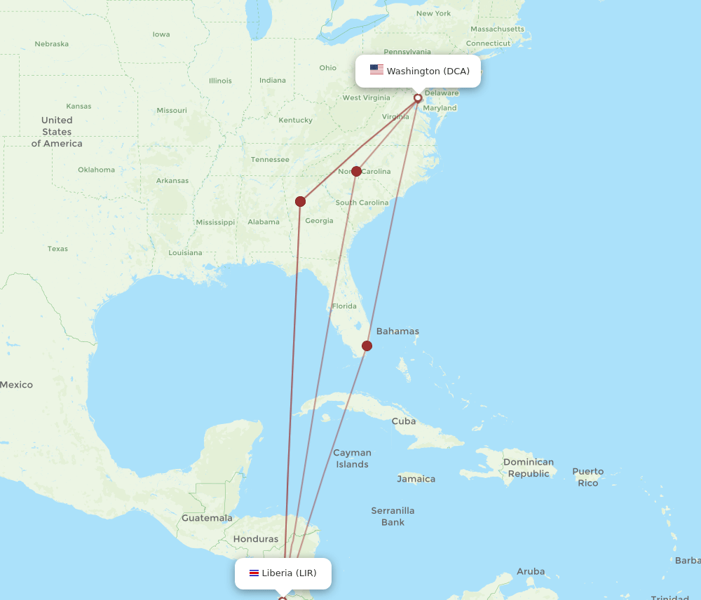 LIR-DCA flight routes
