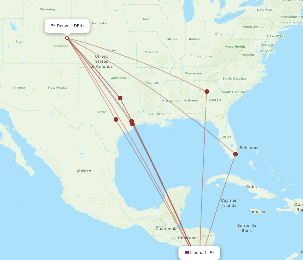 LIR-DEN flight routes