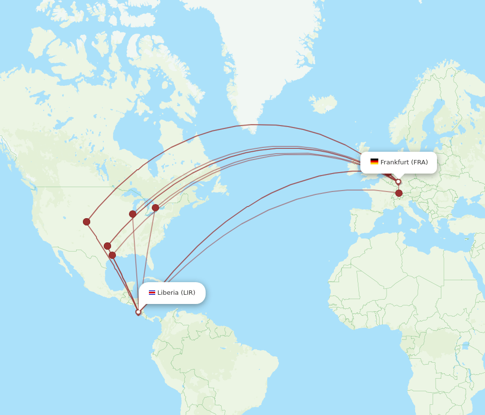 LIR to FRA flights and routes map