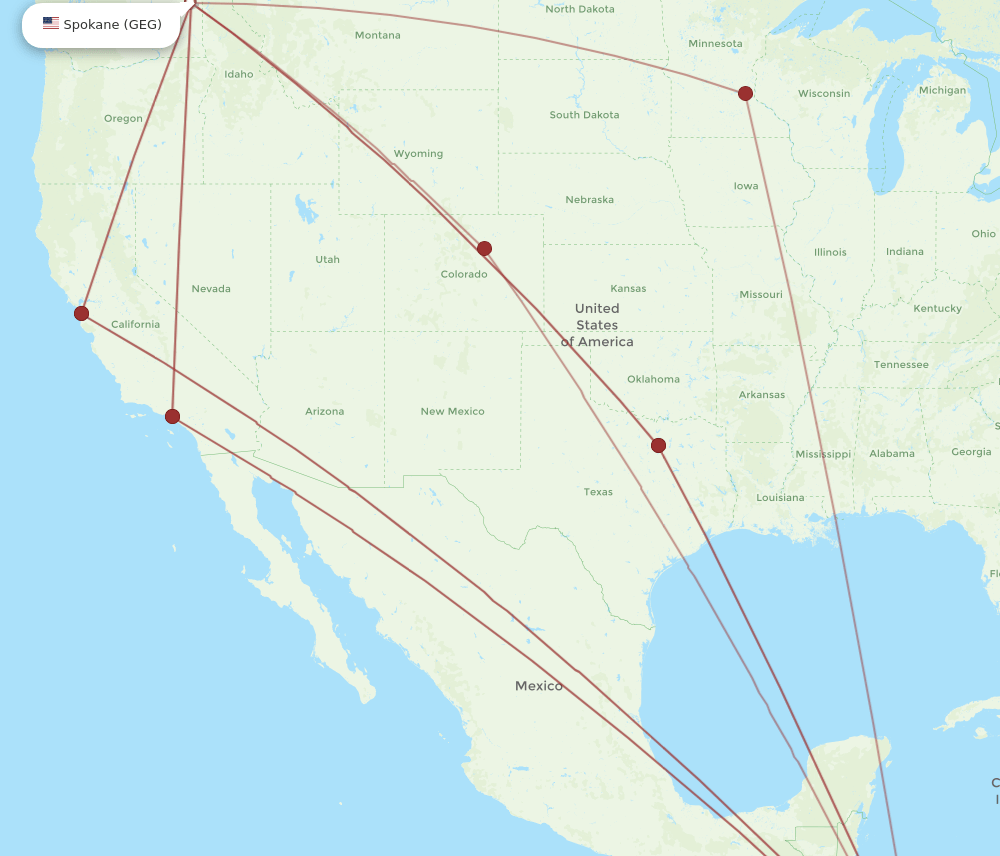 LIR-GEG flight routes