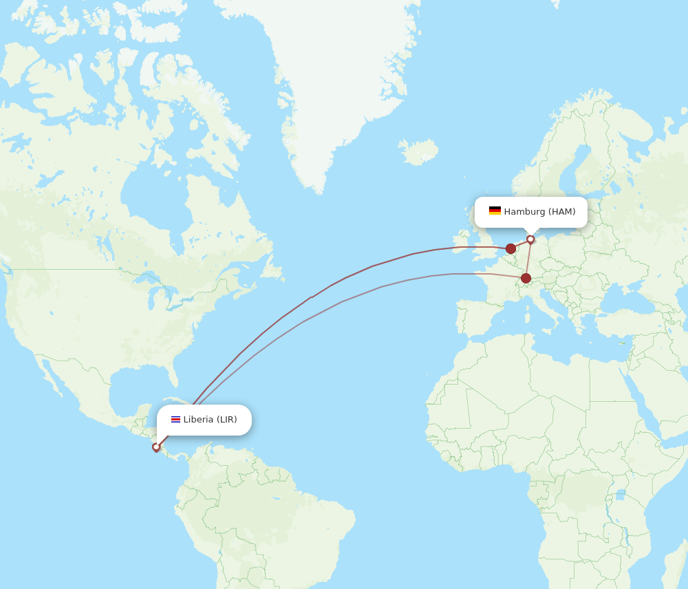 LIR to HAM flights and routes map