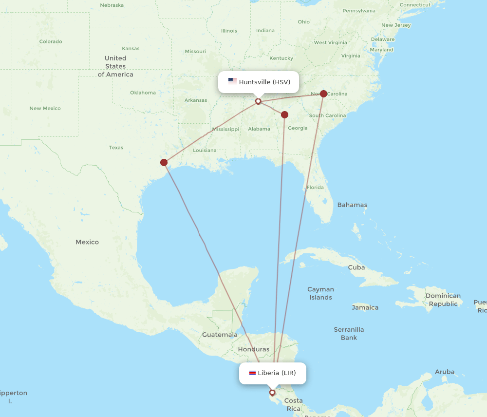 LIR-HSV flight routes