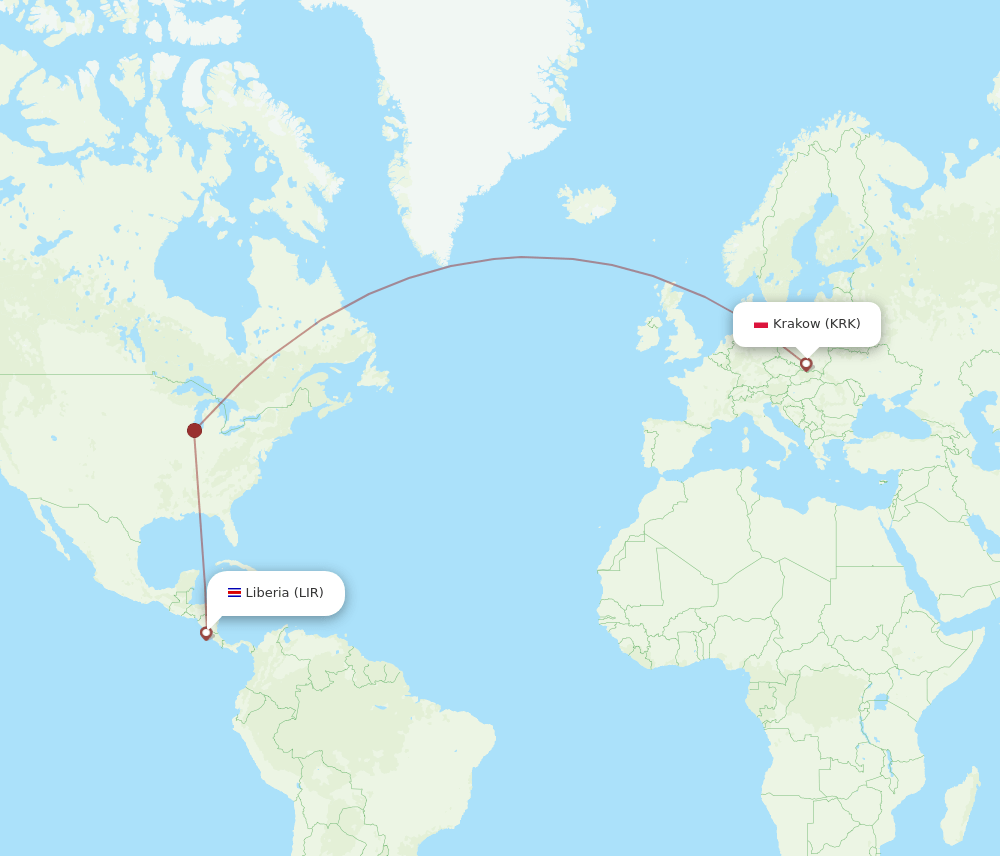 LIR-KRK flight routes