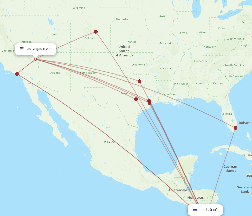 LIR-LAS flight routes