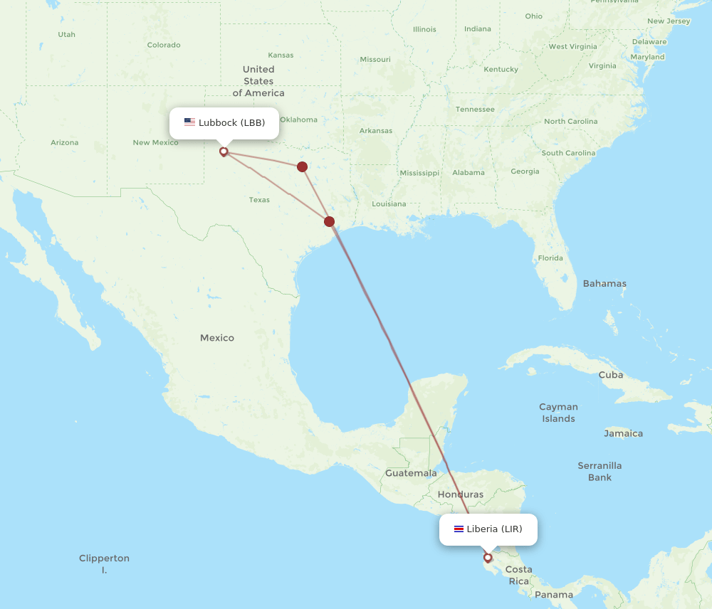 LIR-LBB flight routes