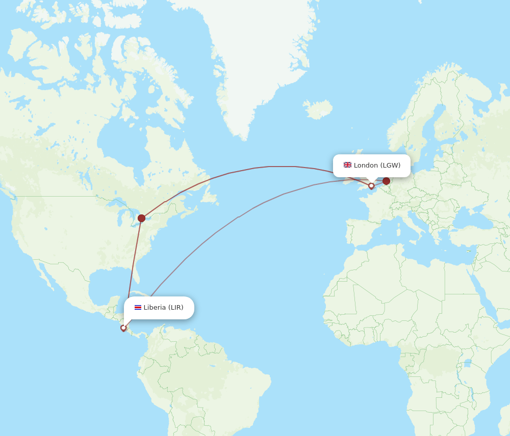 LIR-LGW flight routes