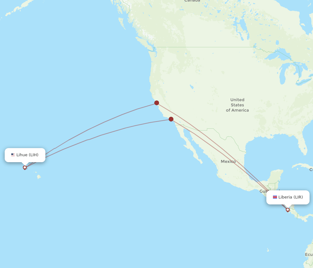 LIR-LIH flight routes