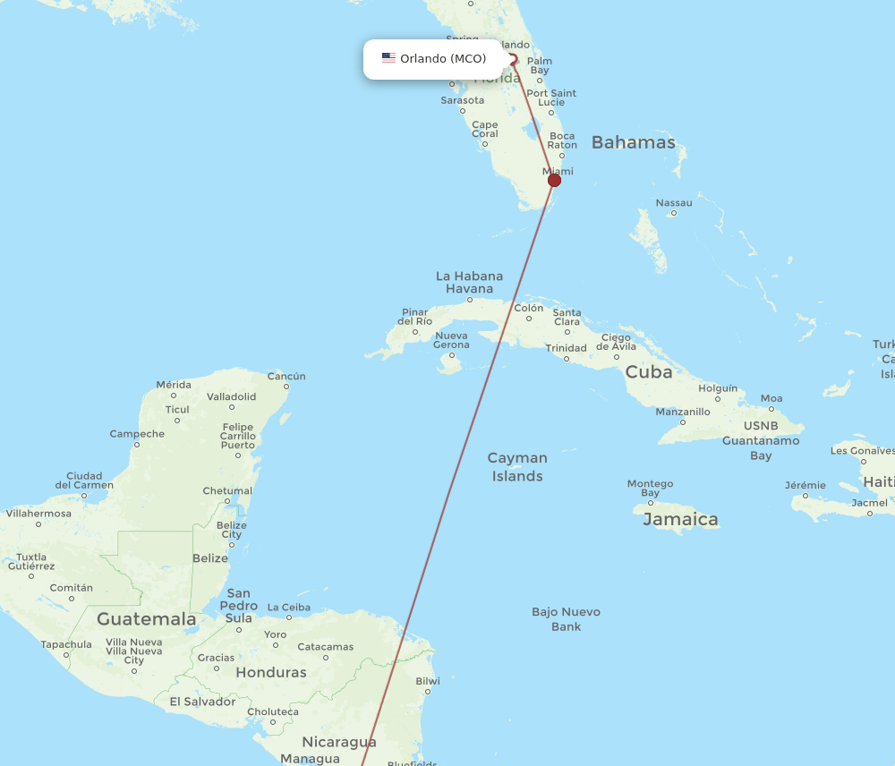 LIR-MCO flight routes