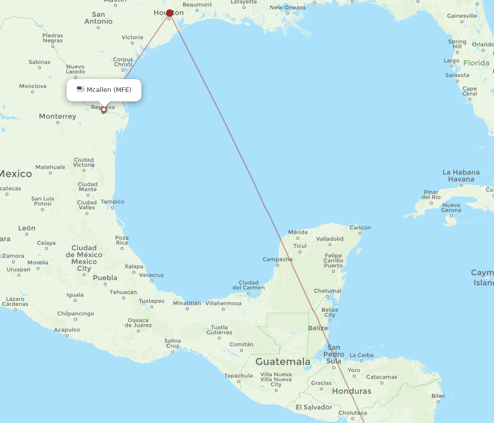 LIR to MFE flights and routes map