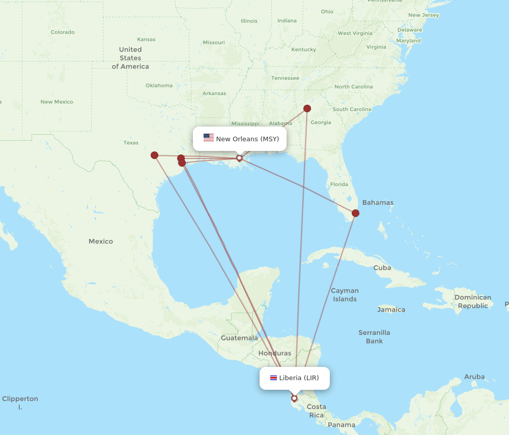 LIR-MSY flight routes