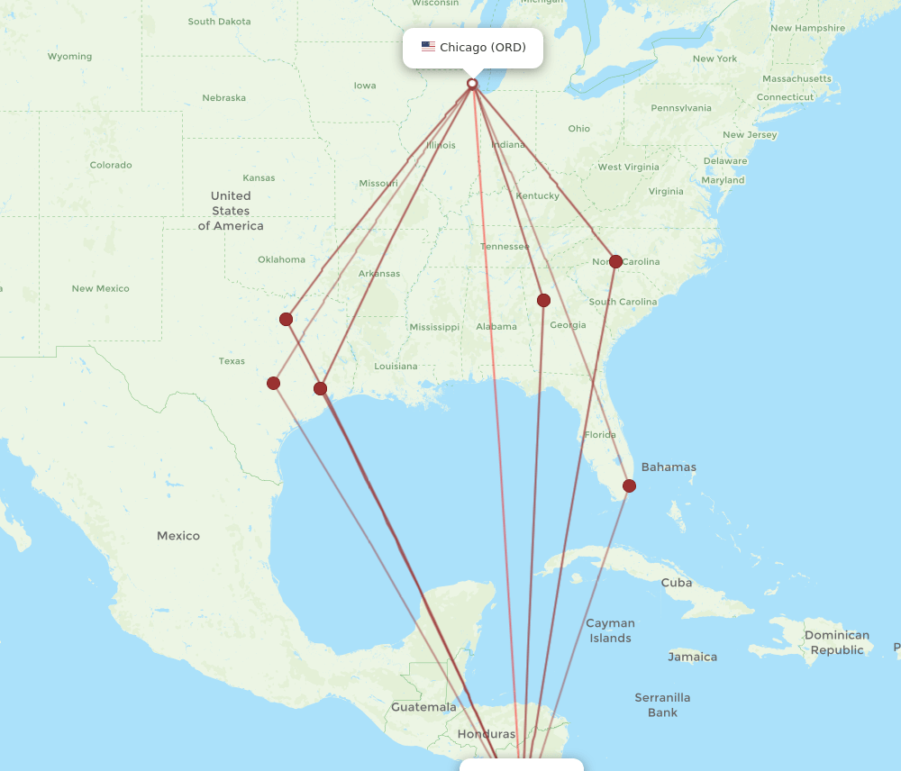 LIR-ORD flight routes