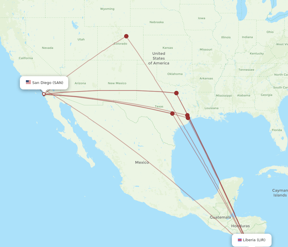 LIR-SAN flight routes