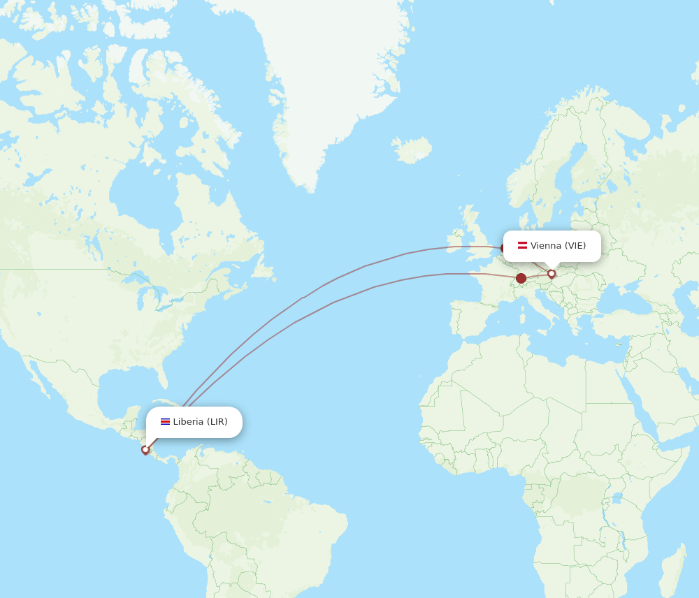 LIR to VIE flights and routes map