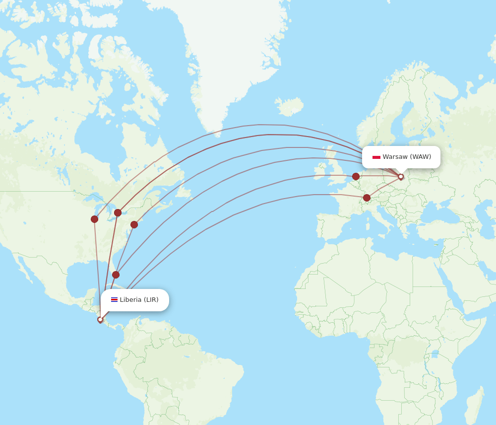 LIR-WAW flight routes