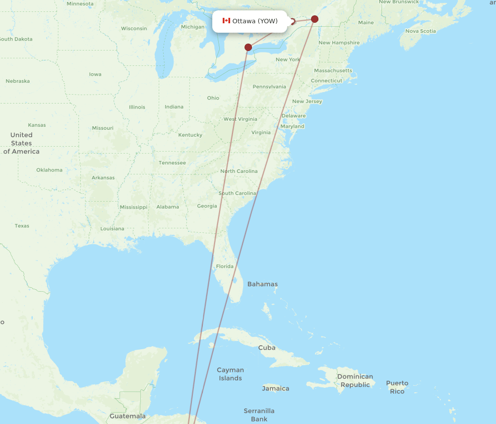 LIR-YOW flight routes