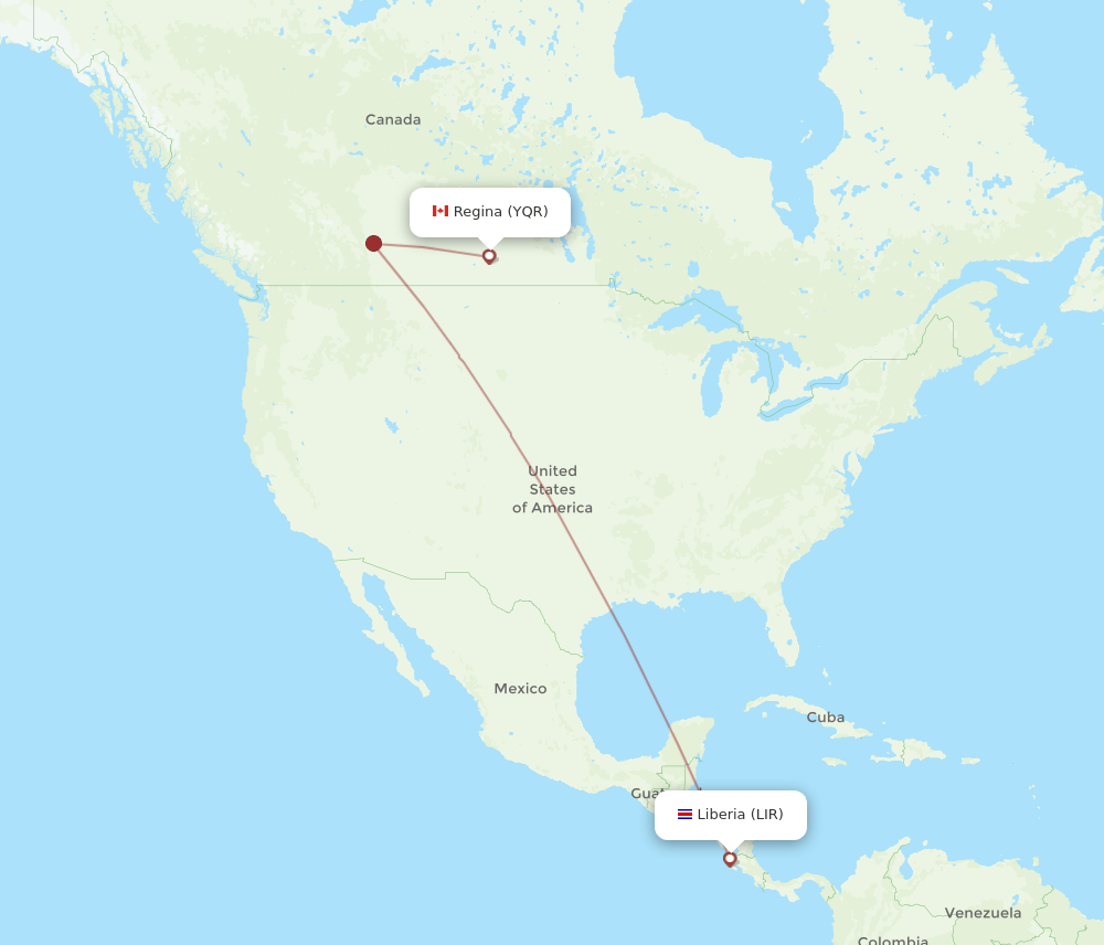 LIR-YQR flight routes