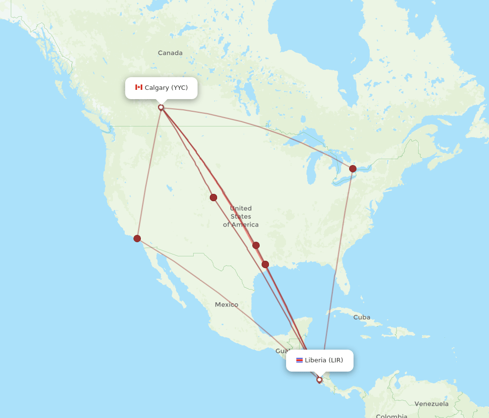 LIR-YYC flight routes
