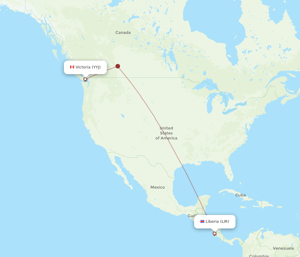 LIR to YYJ flights and routes map