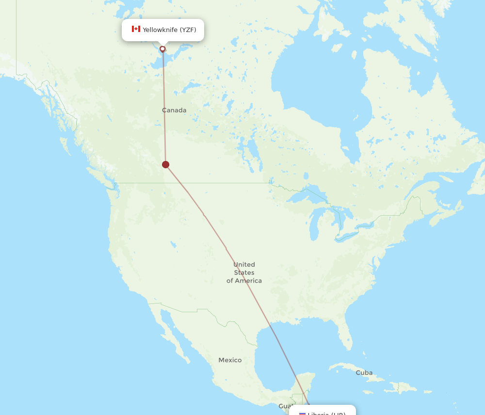 YZF to LIR flights and routes map