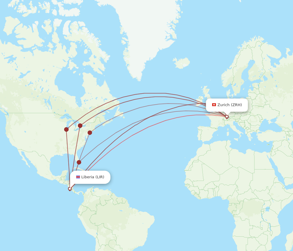 LIR to ZRH flights and routes map