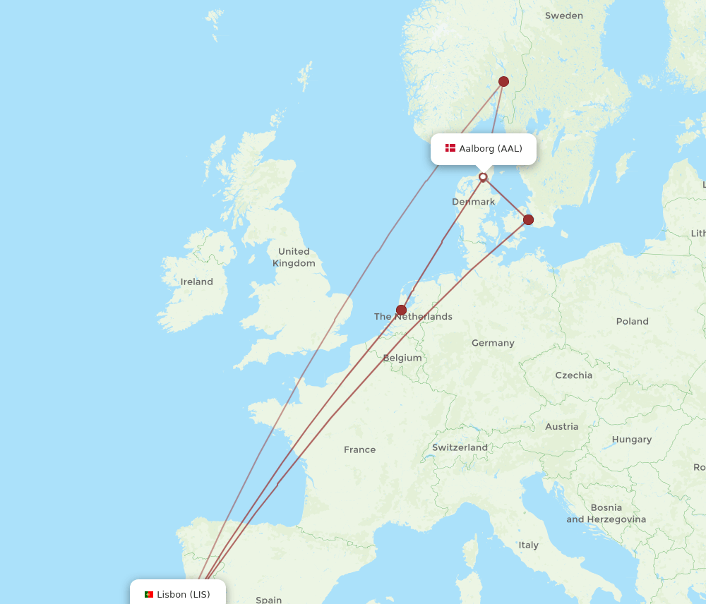 LIS-AAL flight routes
