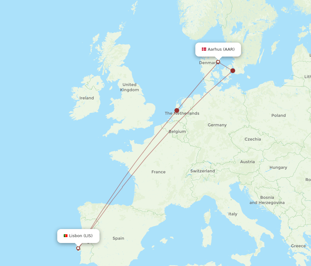 LIS-AAR flight routes