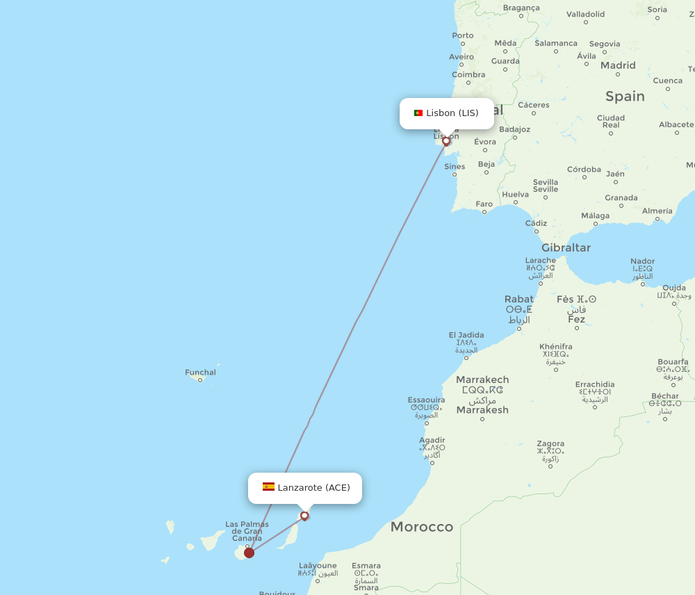 LIS to ACE flights and routes map