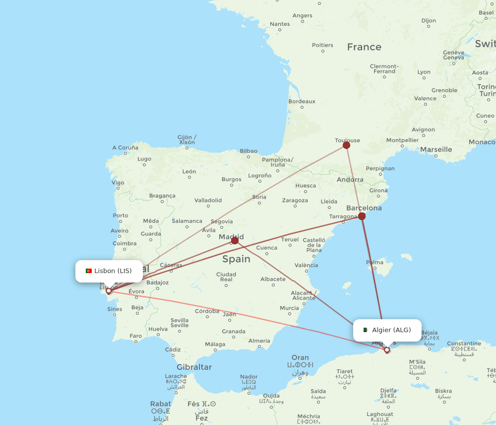 LIS to ALG flights and routes map