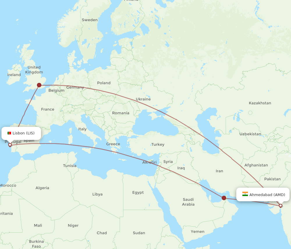 LIS-AMD flight routes