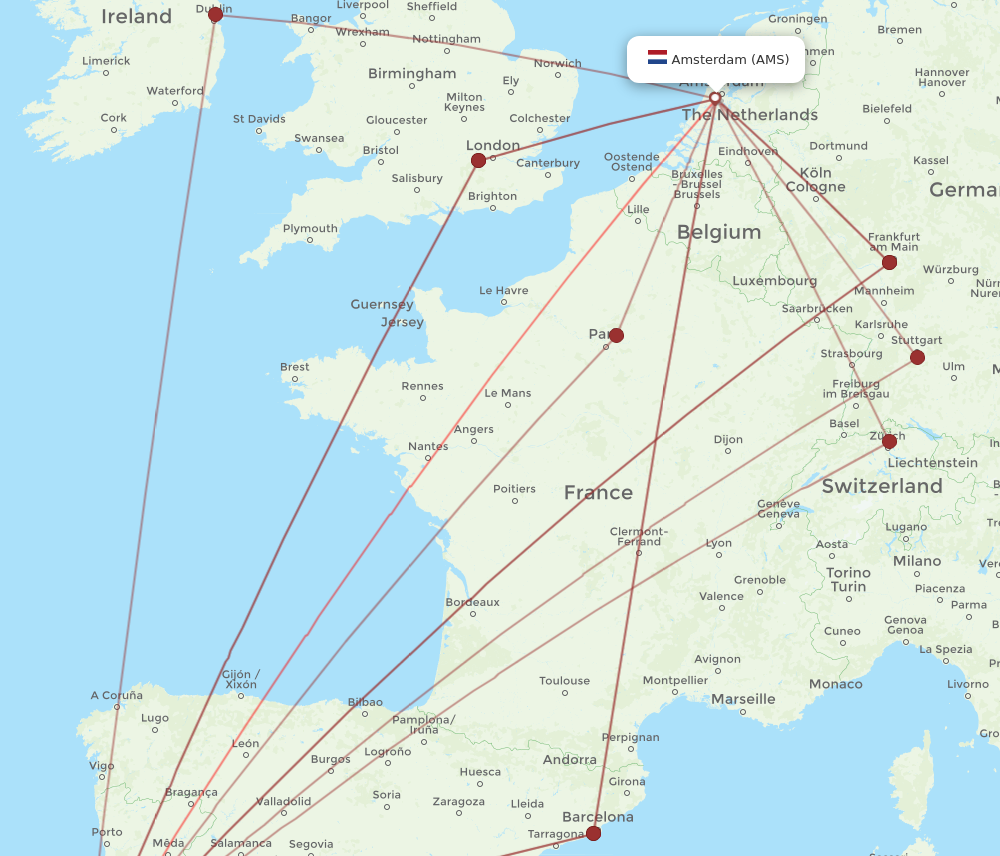 LIS to AMS flights and routes map