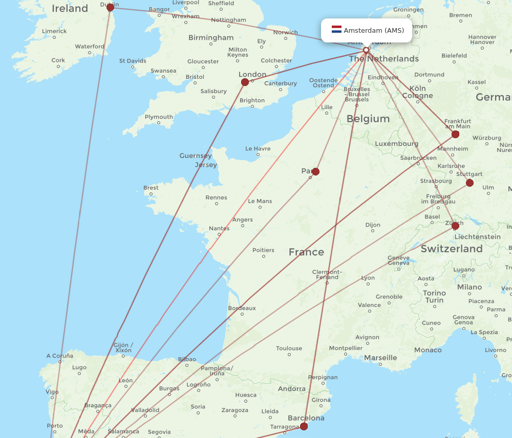 LIS-AMS flight routes