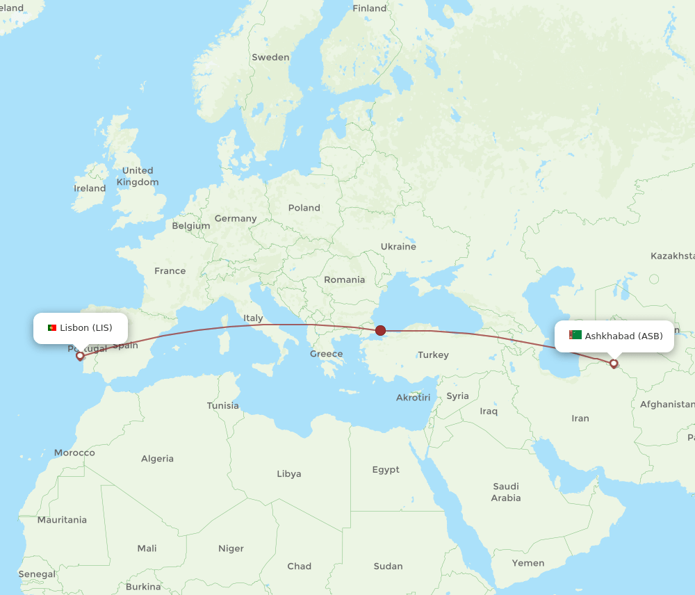 LIS-ASB flight routes