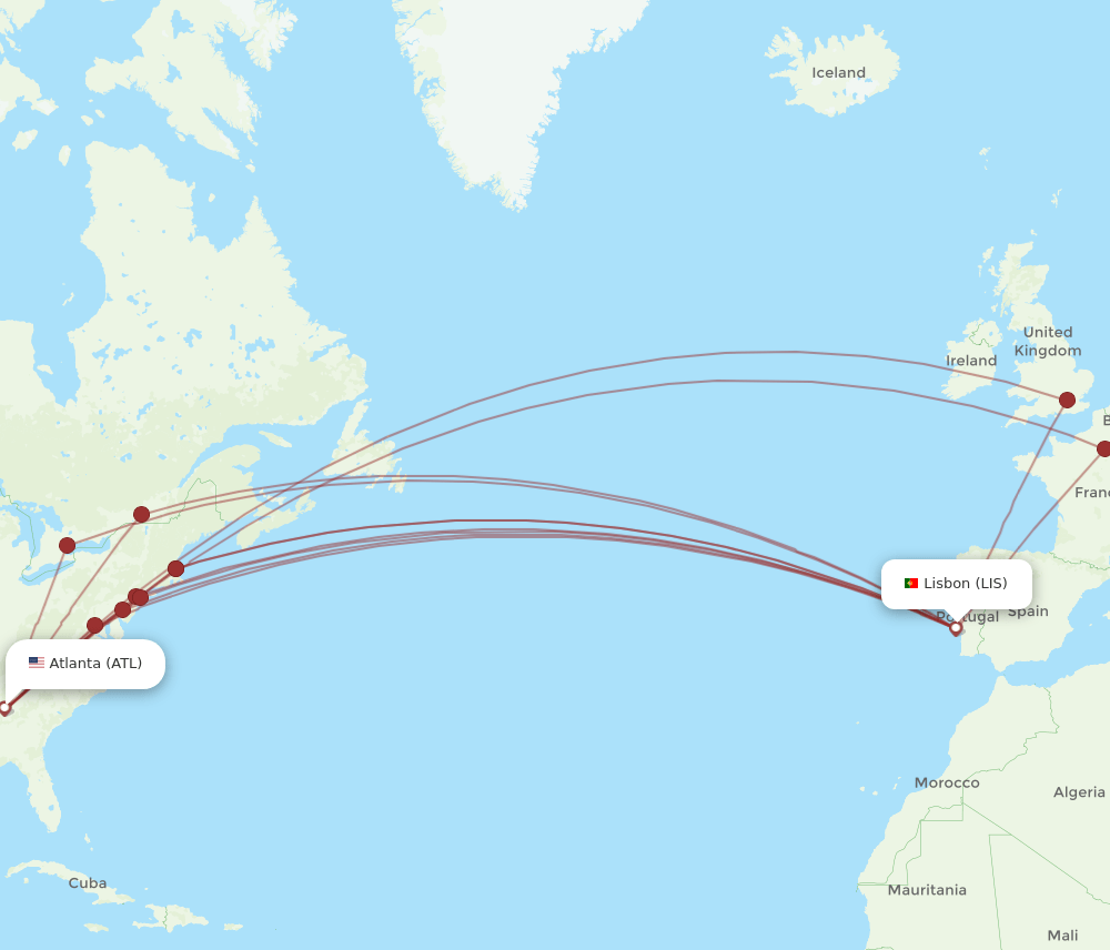 LIS-ATL flight routes