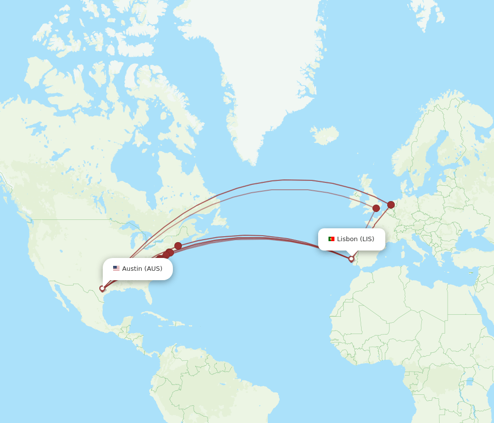 LIS-AUS flight routes