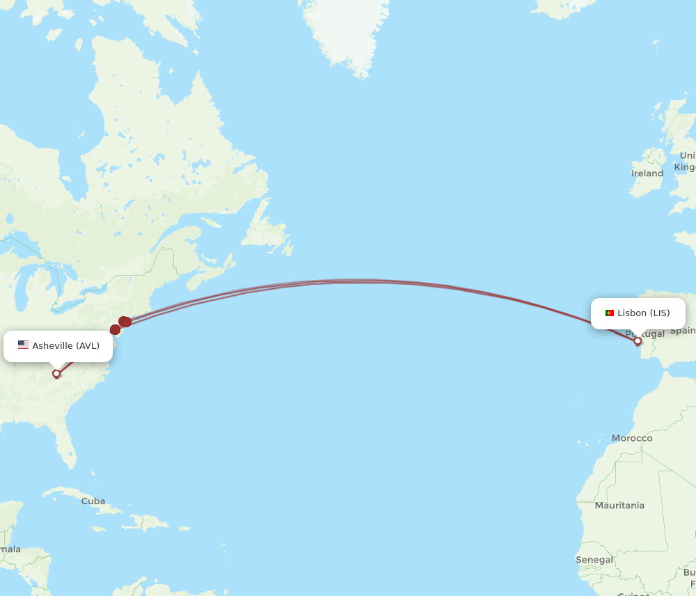 LIS-AVL flight routes